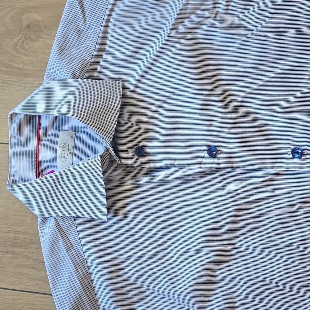 ETON Slim Fit Blue Brown Striped Dress Shirt Sz 39  15.5